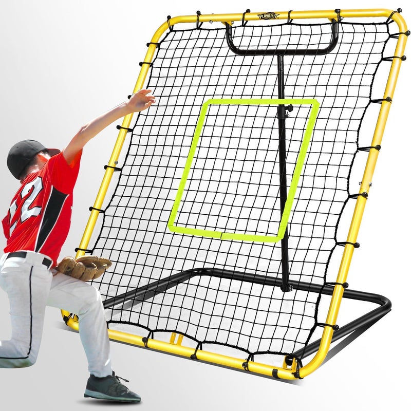 PLAYAPUT Baseball Rebounder Net - 4x4.5FT Baseball Pitchback Net for Pitching and Fielding Training, Angle Adjust Bounce Back Net - Image 1